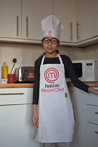 Sterling Smart® Junior Master Chef White colour Childrens Apron & Hat Set NOVELTY APRON,COOKING APRON,BAKEWARE APRON,BBQ APRON Junior Cooking Kitchen School Kids Children 4-7 Years