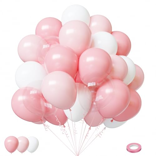Lukiituke Pink Balloons, 60Pcs Pink and White Balloons,12in Light Pink Latex Balloons for Birthday Wedding Bridal Showerl Retirement Party Decorations