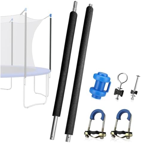 Universal Trampoline Replacement Pole Set – 1 Set Straight Upper & Lower Enclosure Net Pole with Foam Sleeves, 2 Mounting Hardware Kits, Fits 10-16FT Frame