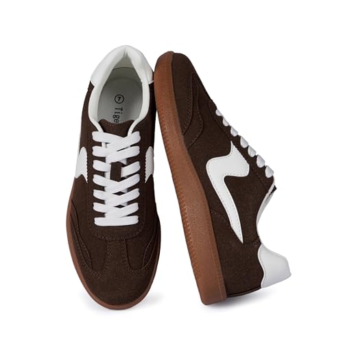 Tigeridea Sneakers for Women Business Casual Brown Chocolate Tennis Shoes Comfortable Lace up Slip on Women's Fashion Sneakers Size 8.5