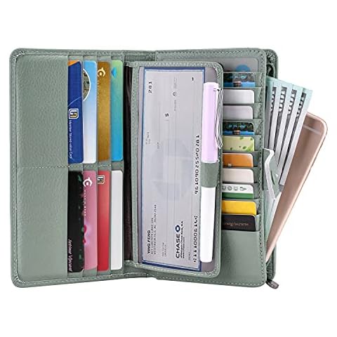 Itslife Womens Wallet,Large Capacity RFID Blocking Leather Wallets Credit Cards Organizer Ladies Wallet with Checkbook Holder - green Cover