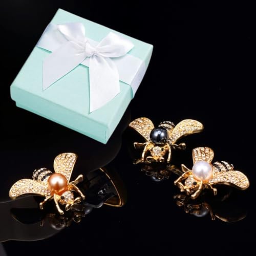 Image of Bee Pins Brooch Set, 3 Colors, Gift Box Included, Bumblebee Lapel Pins for Women, Improved Lock Mechanism, Elegant Present for Bee Lovers