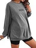 MakeMeChic Women's Maternity Sweatshirt Oversized Long Sleeve Split Side Graphic Pullover Tee Tops Pregnancy Mama Sweatshirt Dark Grey L