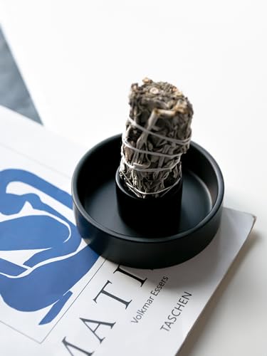 BEYLAB Uchwyt do wędzenia szałwii, biała szałwia do ceramiki, uchwyt na kadzidełka Palo Santo, misa do wędzenia, świece, smudging, palnik kadzidła, minimalistyczna dekoracja (czarny)