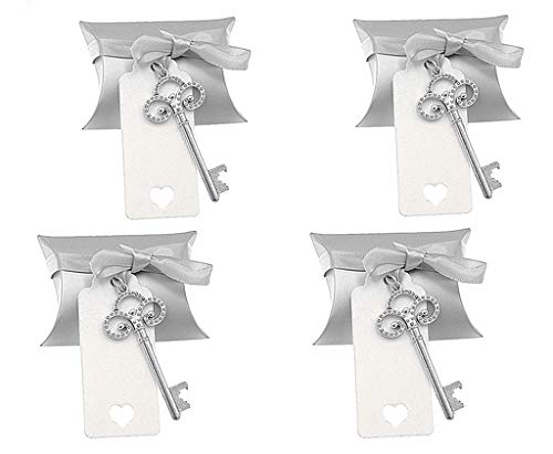 Exclusive Discount 🔥 Kinteshun Wedding Party Favor Set,Skeleton Key Bottle Openers Candy Box Escort Card Tag and Ribbon(40pcs,Silver Keys)