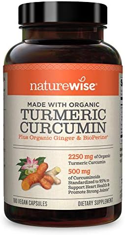 NatureWise Curcumin Turmeric 2250mg | 95% Curcuminoids & BioPerine Black Pepper Extract | Advanced Absorption for Joint Support [2 Month Supply - 180 Count]