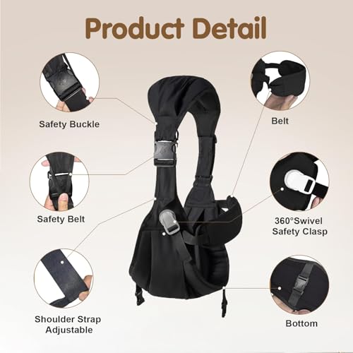 Image of Baby Sling Carrier,Baby Sling with Waist Harnes(Black) | Adjustable Shoulder Straps,Portable,Lightweight,Non-Slip Hip Seat,Easy to Use,Safety Buckle,Comfortable,Great for Travel