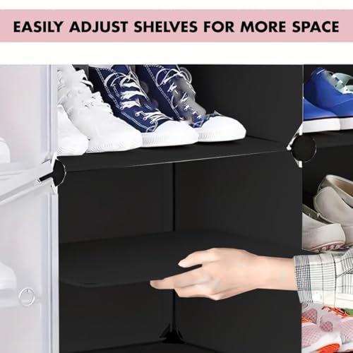Image of KRISHYAM 6 Tier Shoe Rack with Doors, Foldable Dustproof Shoe Organizer Cabinet, Space Saving Waterproof Shoe Stand for Home, Entryway, Bedroom & Balcony, Black