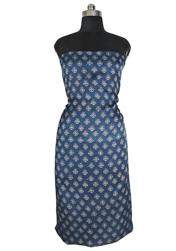 Image of Ethnics of Kutch Women's Ajrakh Modal Silk Natural Dye Hand Block Print Unstitched Kurta Fabric (For Lenght - Refer Bullet Point Below)