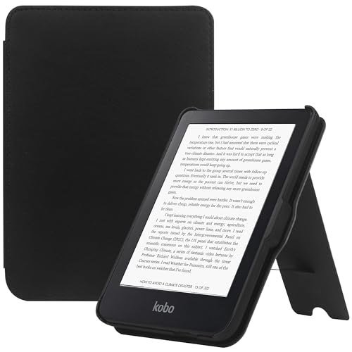 HGWALP Funda de Soporte para Kobo Clara Colour/Kobo Clara BW (2024)/Clara 2E 6" (2022) eReaders, Carcasa Ligera Avanzada con función de Despertar/sueño automático, Pulsera y Soporte Plegable-Black