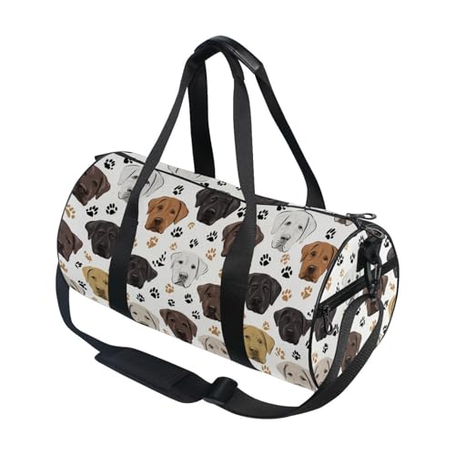 Cartoon Dog Head Sports Duffel Bag Durable Full Print Barrel Gym Bag with Large Main Pocket, Side Zippered Compartment for Training Gear Sportswear and Travel Essentials