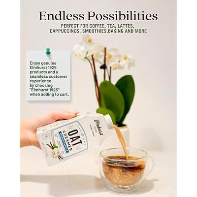 Elmhurst 1925 French Vanilla Oat Creamer - 16 Ounce (Pack of 6) Dairy-Free, Vegan, Kosher, Low Sugar, Shelf Stable Creamer Made with Water & Oat Grains for Healthier, Simpler Plant Based Alternatives