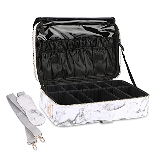 JOURMON Estojo de maquiagem para viagem, branco mármore, M, Mármore branco, M