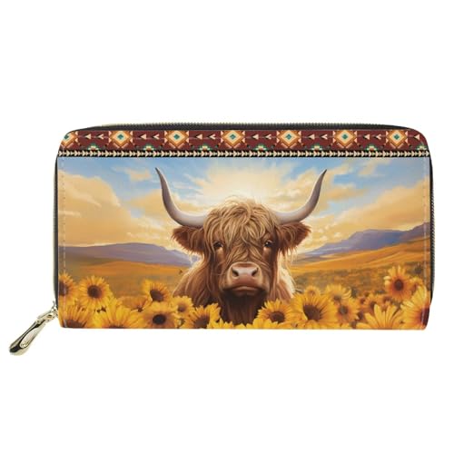 Womens Wallet Cute Highland Cow Purse Leather Credit Card Holder Zip Around Clutch Travel Coin Pockets for Teen Girls Women's Wallets