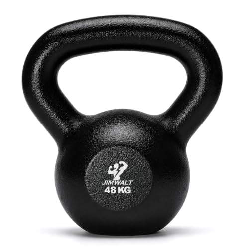 Image of Jimwalt Heavy Duty Enameled Cast Iron Kettlebell | Smooth Non-Slip Grip, Chip-Resistant Coating | Perfect for Strength Training & Home Gym (Enameled Coated 48KG)