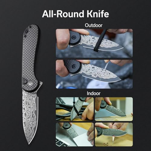 Image of CIVIVI Elementum II Pocket Folding Knife, 2.96 inch Damascus Blade Utility Knife with Deep Carry Pocket Clip for EDC C18062PB-DS1