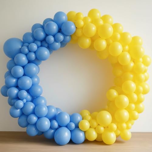 Image of Regular Balloon Combo For Decoration with Glue Dots & Balloon Arch Strip - Party Decor Set For Easy Party Setup (BLUE YELLOW, 50)