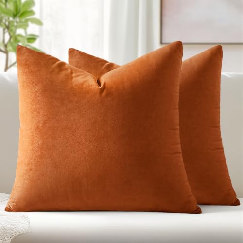 Image of MIULEE Velvet Throw Pillow Covers 16x16 Inch, Pack of 2 - Orange, Soft Solid Fall Decorative Pillow Covers Farmhouse Modern Home Decor for Couch Sofa Bedroom Living Room