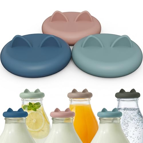 Wingcases-Milk Bottle Tops [One PintNOT 1L] Reusable Silicone Mixed 3 Pack without Bottle Designed Only for The UK One Pint Milk Glass Bottle Dishwasher 100% Leakproof Multicolour