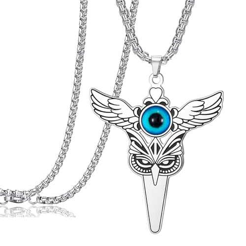 Collar con búho y ojo turco Turco azul Tercer ojo Sabiduría Animal inteligente Colgante de pájaro Amuleto de protección alado Tótem de la suerte Joyería Regalo para hombres y mujeres (plata 2)