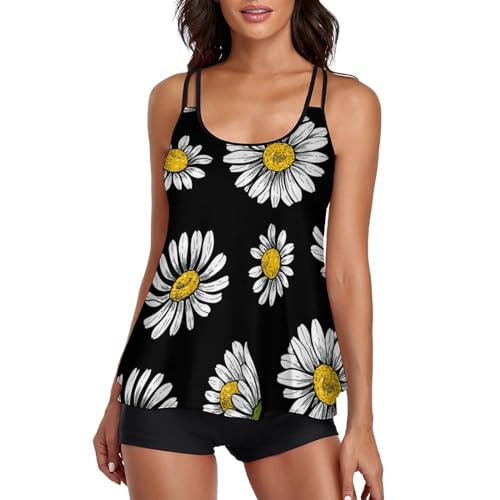 Maillot de bain tankini chrysanthème pour masquer les rondeurs avec short de garçon confortable