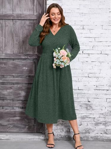 BELAROI Plus Size Maxi Sweater Dresses for Curvy Women Long Sleeve Midi Fall Winter V Neck3