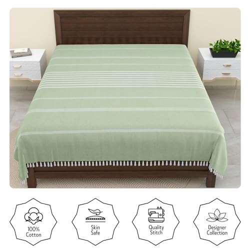 Image of 210 TC Handmade Double Bedsheet | Without Pillow Cover | Handloom Cotton Bedsheets for Double Bed | Double Bedsheet for Summer | Bed Sheet Size (90X100 Inches, 7.5 x 8.3 Feet | Oxley)