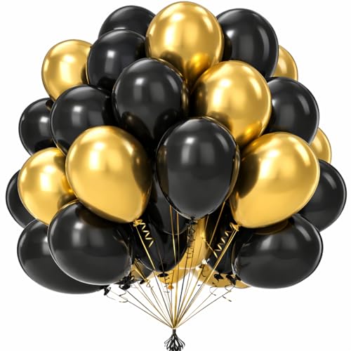 Black and Gold Balloons 30 Pack 10 Inch Metallic Latex Party Decorations Perfect for Birthday Graduation New Year Wedding Anniversary