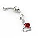 316l Surgical Steel 14g Crystal Red Rose with Leaf Heart Navel Ring Belly Bar Button+retainer