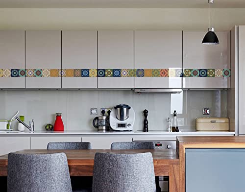 Image of WallDesign Fractal Pattern Tile Sticker - 30 Self-Adhesive Tiles for Decoration of Kitchen, Bathroom, Furniture, Door, Floor - 4 inch X 10 Ft Durable Vinyl Film