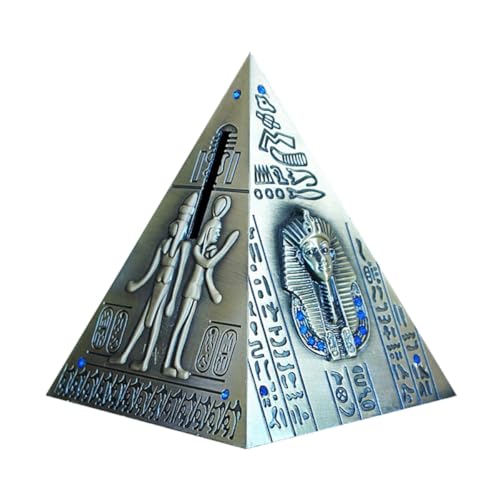 LALADEFIEE Hucha Piramidal Mediana de Aleación Acabado Galvanoplastia Color Bronce Antiguo, Tarro de Ahorro Creativo para Guardar Monedas y Billetes, Alcancía Decorativa Hogar