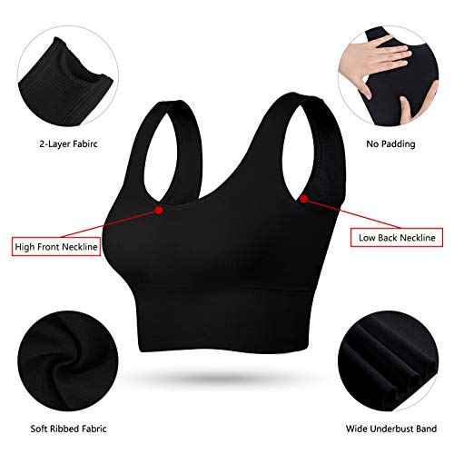 Yadifen Compression Sports Bra For Women Comfortable Yoga Bras Longline Workout Crop Tank Top Black #TOP4