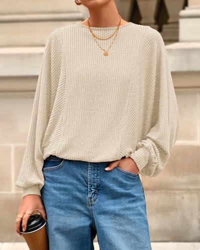 BTFBM Casual Fall Tops for Women 2025 Long Sleeves Solid Shirts Crew Neck Loose Fit Work T Shirt4