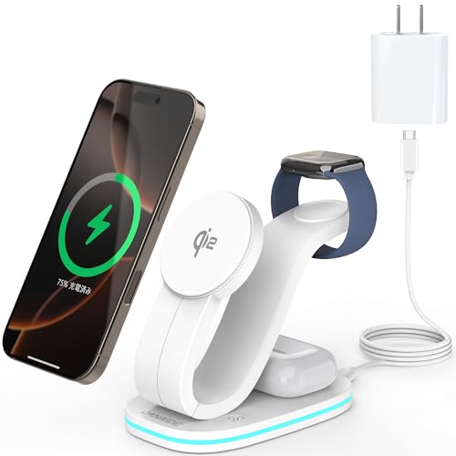 Amazon.co.jp: Qi2認証 15W ワイヤレス充電器 3 in 1 Mag-Safe式