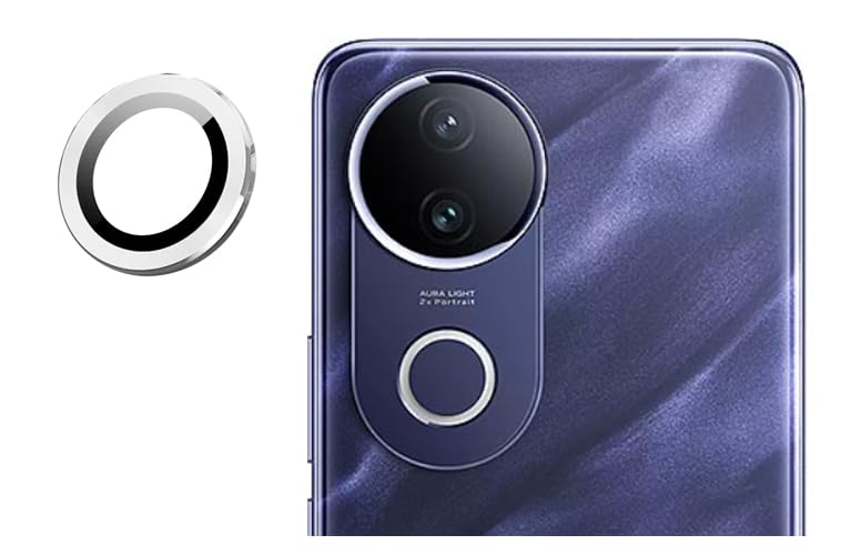 Image of imluckies Camera Ring Lens Protector (Aluminum with Tempered Glass) Compatible for Vivo V50E - Silver (Pack of 1 rings)
