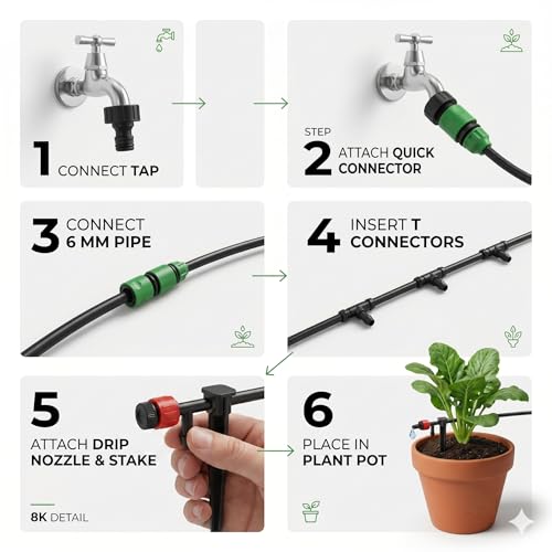 Image of JERN Micro Drip Irrigation System for 30 Plant, Self Automatic Watering Garden Hose Kits With Adjustable Dripper