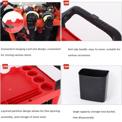 Carrito de detalles de coche con ruedas, almacenamiento móvil en taller con ganchos laterales para limpieza automática, diseño resistente para una organización eficiente del lavado de autos