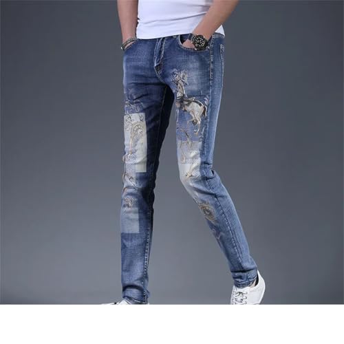 Men Printed Jeans in Denim Clothing with Slim Fit and Elastic Feet Casual Pants3