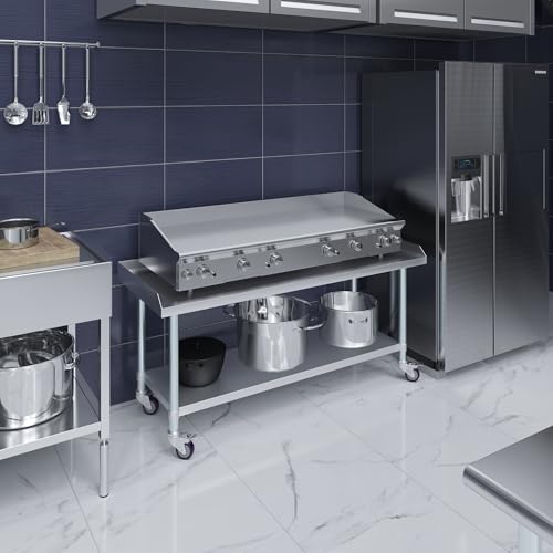 Image of AmGood Stainless Steel Equipment Stand with Undershelf + Casters, Heavy Duty, Commercial Grade, NSF (24 inch Width x 60 inch Length + Casters)