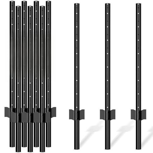 10 Pack Garden Fence Posts 5 Feet Heavy Duty Metal T Post No Dig Metal Fence Post Metal Fence Stakes for Wire Fencing Electric Fence Wire Temporary Garden Fence U Post and Corner Anchor Support