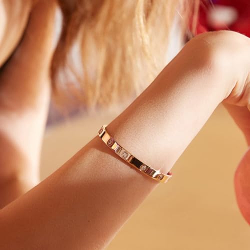 FOLOOTY 2-Pack Friendship Bracelets for Women - 18K Gold Plated Titanium Steel Cuff Love Bangle Set with Cubic Zirconia | Sister Jewelry Gift, Eco-Friendly Packaging, Durable Everyday Wear (gold, X-Large) by FOLOOTY - Used condition - Image 6