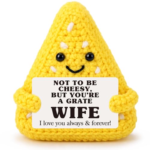 Hweijm Handmade Crochet Cheese Anniversary Present Wife Spouse Valentine Emotional Positive Support for Her Punny Romantic Appreciation Gesture Encouragement Cheer Up Support