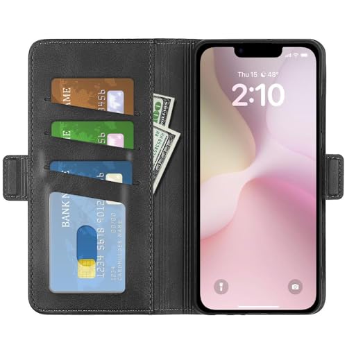 Image of Havilah for iPhone 16e Dual-Side Magnetic Buckle Horizontal Flip Faux Leather Phone Case iPhone 16e Case Cover(Black)