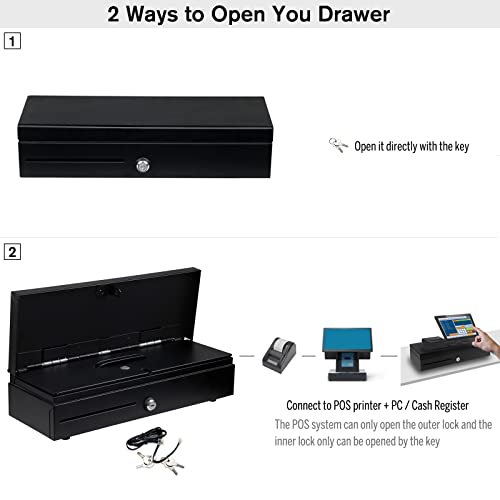 Image of HONEY BEAR Flip-top Cash Drawer with 8 Coins & 6 Bills for POS System Receipt /Thermal Printer,with RJ11 Interface 12V /24V, 3 position lock (RJ11 flip top cash drawer)