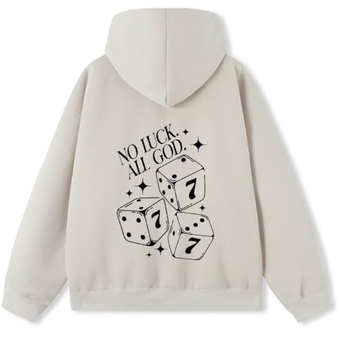 Women Men Hoodies Oversized Fleece Sweatshirt Fashion Clothing Fall Christian Sweaters No Luck All God Beige