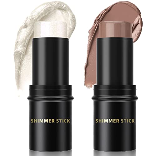 Hosaily 2 Pcs Contour Highlighter Stick, Shimmer Highlighter & Matte Bronzer Stick Waterproof Long Lasting Cream Bronzer Pen, Face Brightens Shaping And Contouring Stick Makeup #TOP10