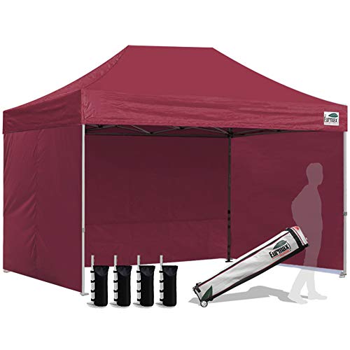 Image of Eurmax USA 8x12 Pop Up Canopy Tent,Commercial Tent with Patented No-Tip Rolling Bag,4 Zippered Removable Walls,UV & Water Resistant Canopy Top,Heavy Duty Outdoor Gazebo,Instant Shelter(Burgundy)