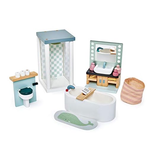 Elegant Wooden Dollhouse Bathroom Furniture Set