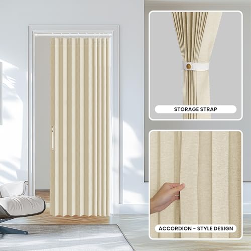 Image of AJAZZ Blackout Door Curtains with Curtain Rods Adjustable 28-39 inch Long Magnetic Door Curtain Blackout Curtains for Bedroom, Doorway Curtain Sets (1 Pack, 43 W x 78 L, Cream White)