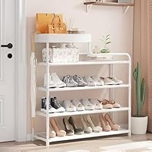 منظم أحذية مصنوع من معدن قوي ومصمم للتجميع بدون مجهود بخمسة مستويات مريحة لحمل 12 إلى 15 زوجًا من الأحذية بأناقة